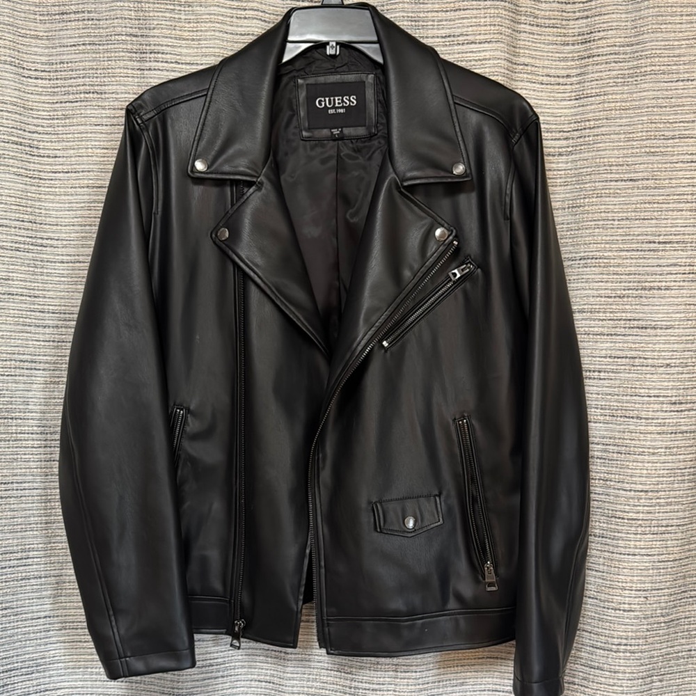 GUESS Men's L Black P-Leather Jacket